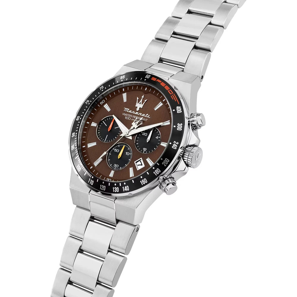 Confezione Speciale Orologio Maserati Sfida Special Edition Chrono 41 Mm Acciaio Braccialato + Cinturino Nero in Pelle