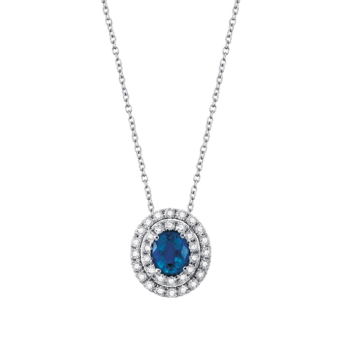 Collana Salvini Dora Pendente Rosetta Ovale e 2 File Brillanti Oro Bianco Diamanti e Zaffiro