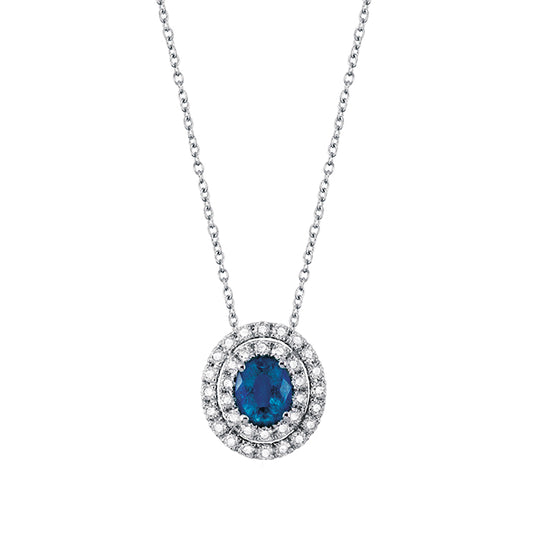 Collana Salvini Dora Pendente Rosetta Ovale e 2 File Brillanti Oro Bianco Diamanti e Zaffiro