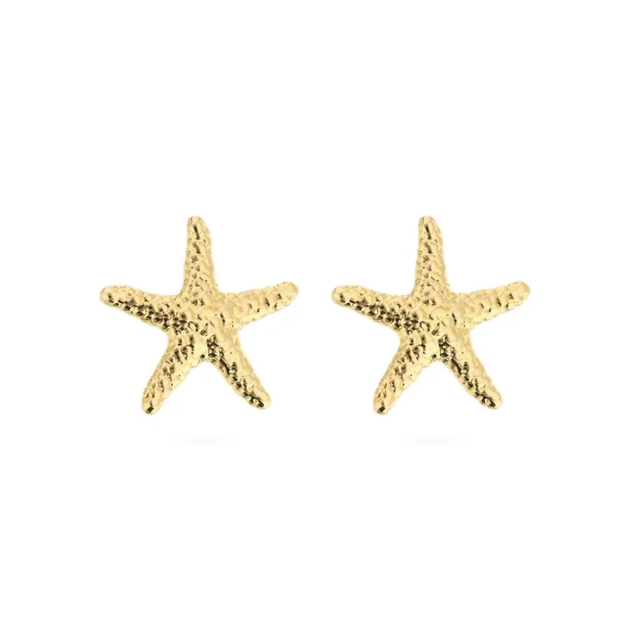 Orecchini Lobo Etrusca Gioielli Lega Golden Placcata Oro 18 Kt Stella Marina Martellata