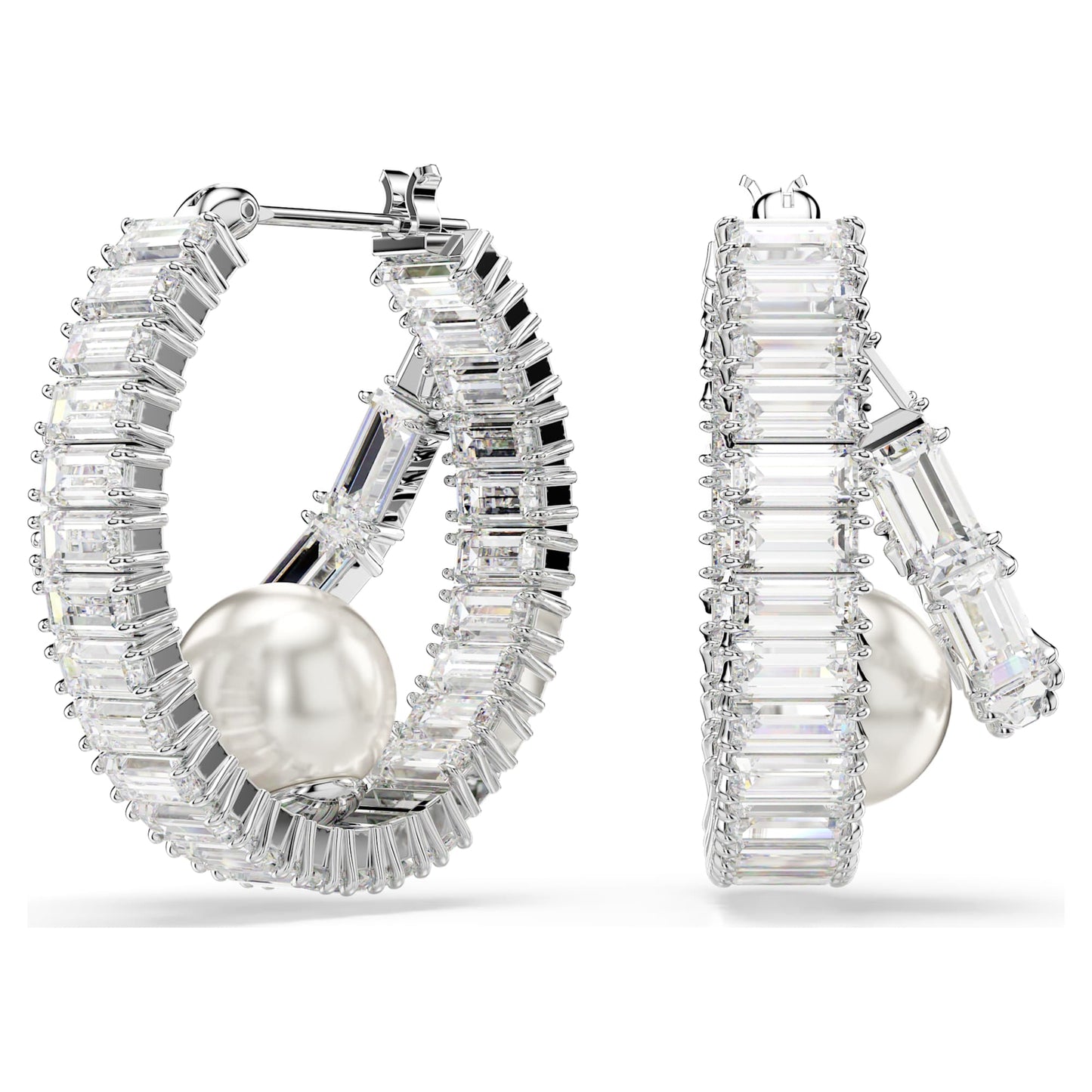 Orecchini a cerchio Swarovski Ariana Grande x Swarovski Crystal Pearl, taglio Baguette, Bianchi, Placcato rodio