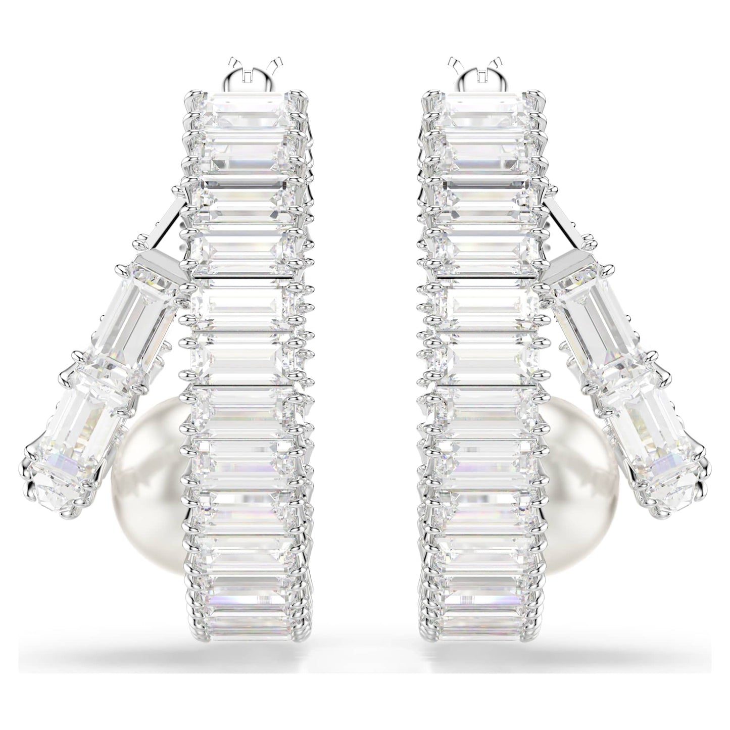 Orecchini a cerchio Swarovski Ariana Grande x Swarovski Crystal Pearl, taglio Baguette, Bianchi, Placcato rodio