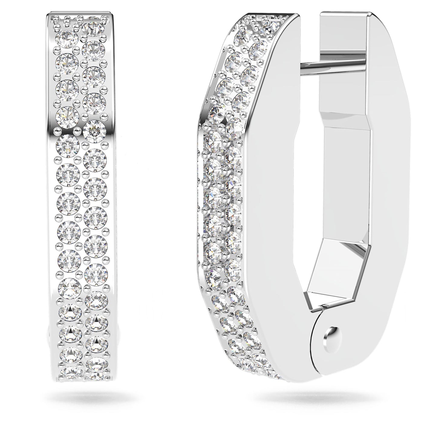 Orecchini a cerchio Swarovski Dextera Forma ottagonale, Piccoli, Bianchi, Placcato rodio