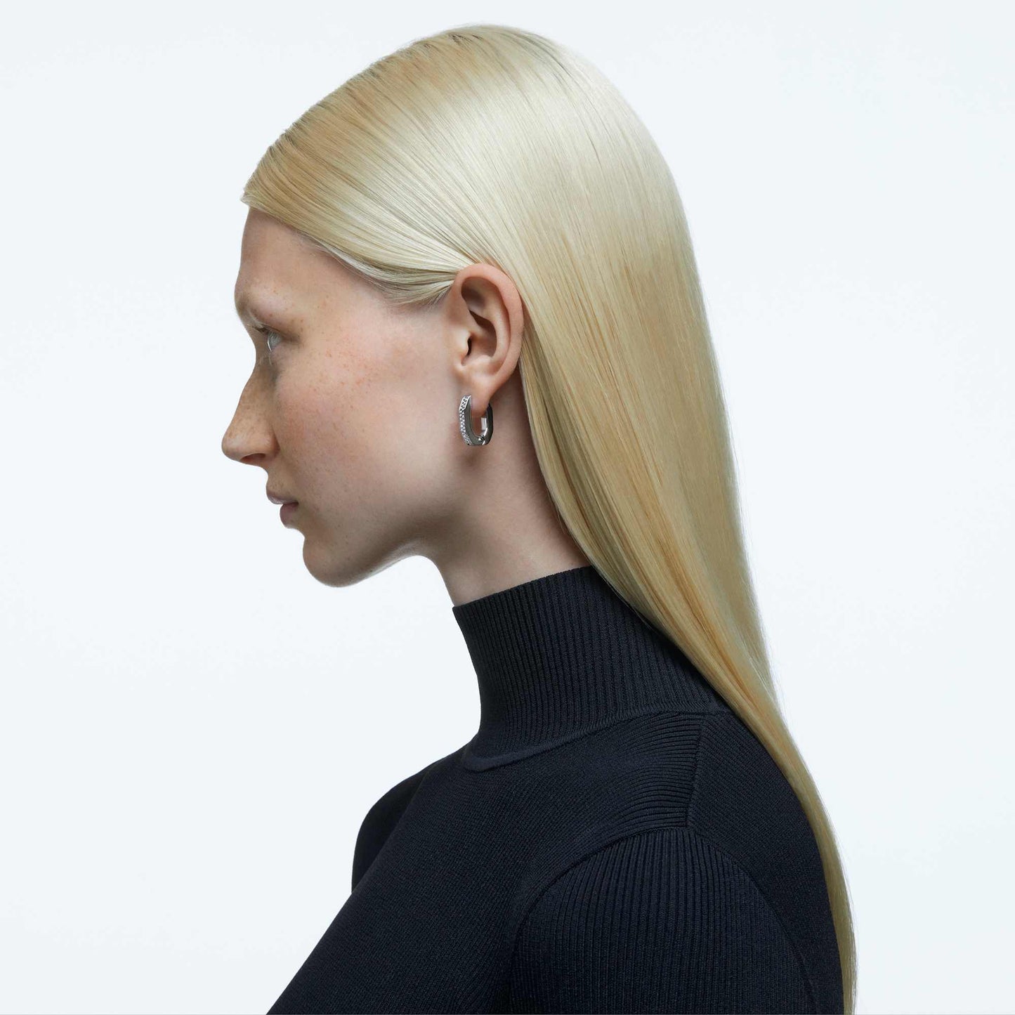 Orecchini a cerchio Swarovski Dextera Forma ottagonale, Piccoli, Bianchi, Placcato rodio