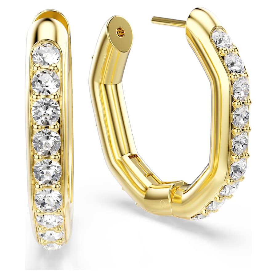 Orecchini a Cerchio Swarovski Dextera Forma ottagonale, Taglio Round, Medi, Bianchi, Placcato color oro
