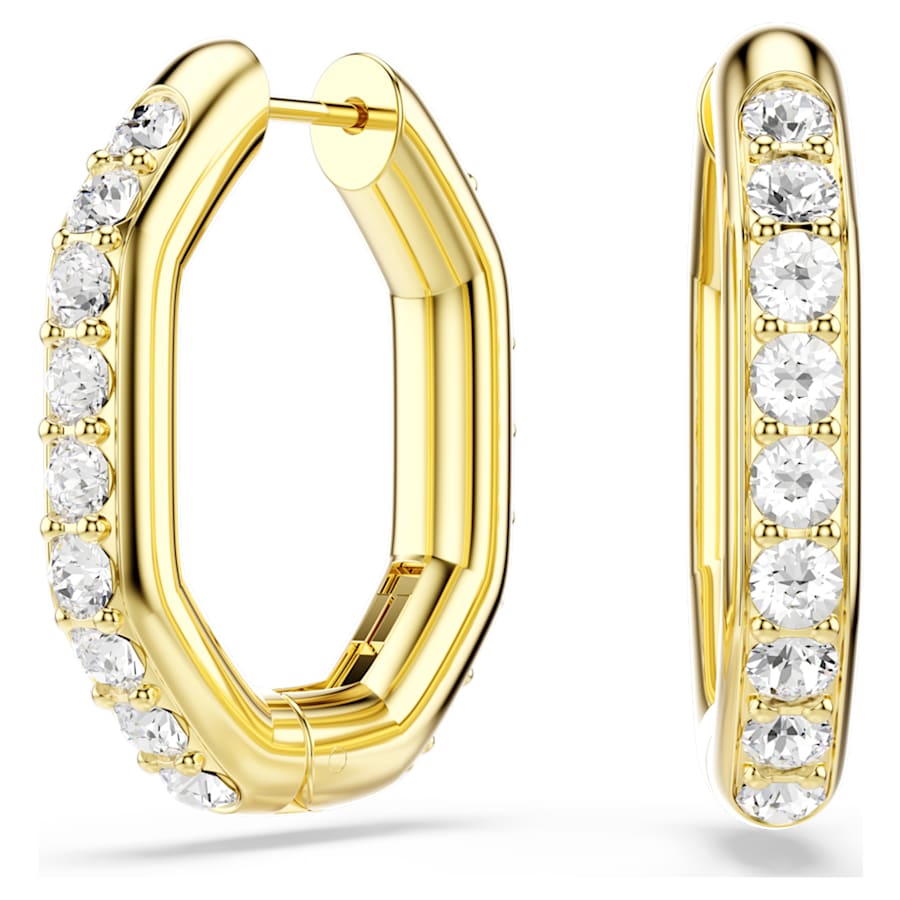 Orecchini a Cerchio Swarovski Dextera Forma ottagonale, Taglio Round, Medi, Bianchi, Placcato color oro