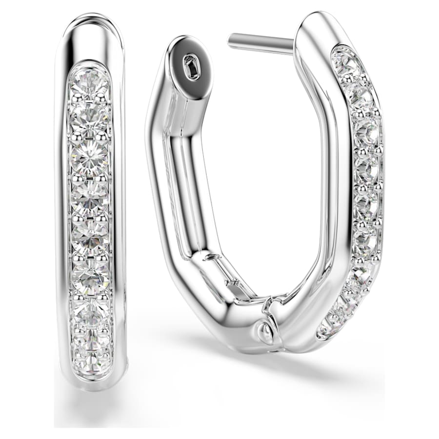 Orecchini A Cerchio Swarovski Dextera Forma ottagonale, Taglio Round, Piccoli, Bianchi, Placcato rodio
