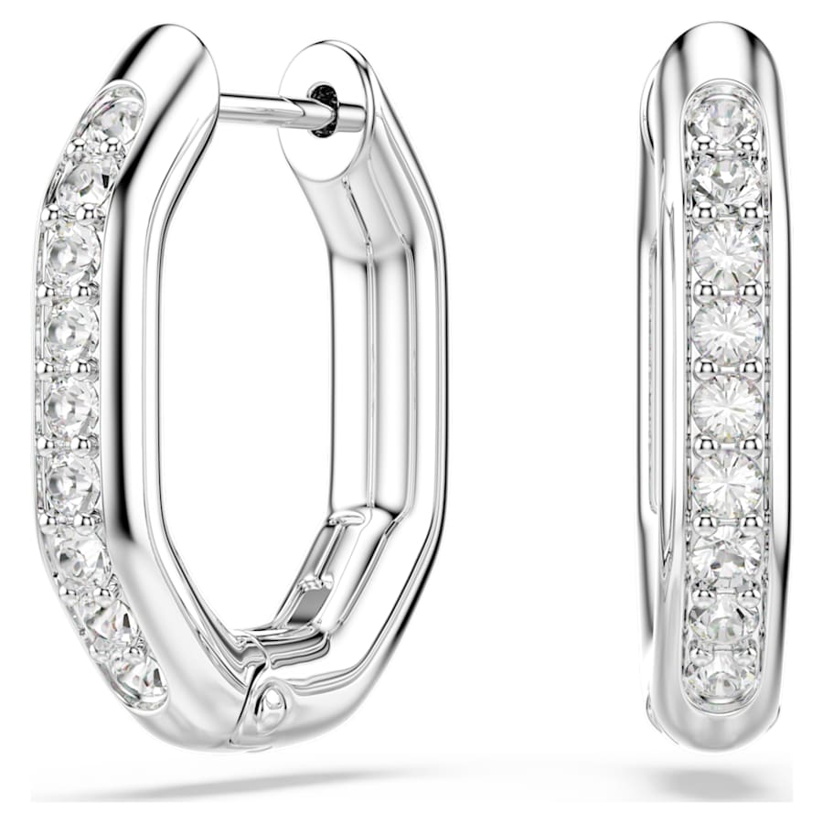 Orecchini A Cerchio Swarovski Dextera Forma ottagonale, Taglio Round, Piccoli, Bianchi, Placcato rodio