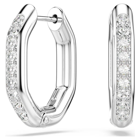 Orecchini A Cerchio Swarovski Dextera Forma ottagonale, Taglio Round, Piccoli, Bianchi, Placcato rodio