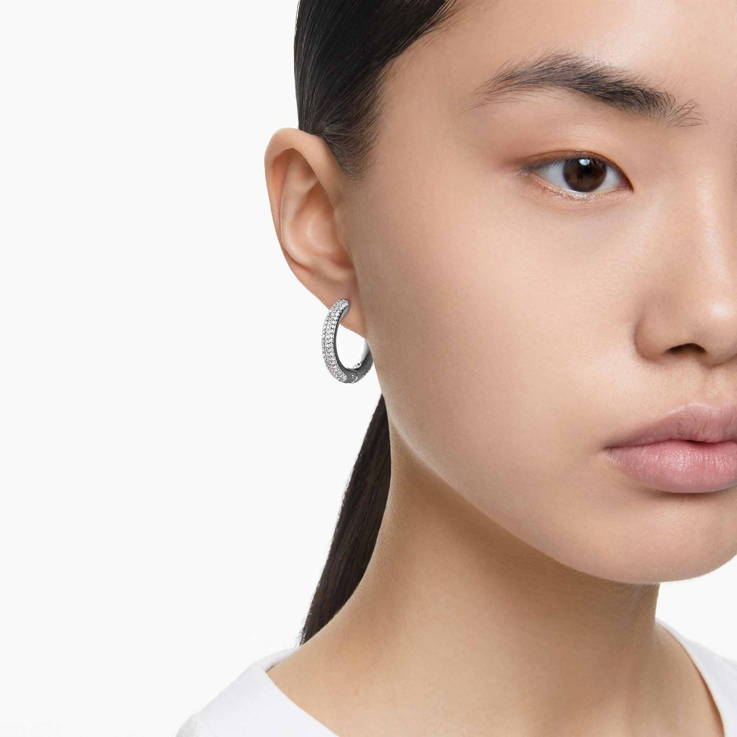 Orecchini a cerchio Swarovski Dextera Medi, Bianchi, Placcato rodio