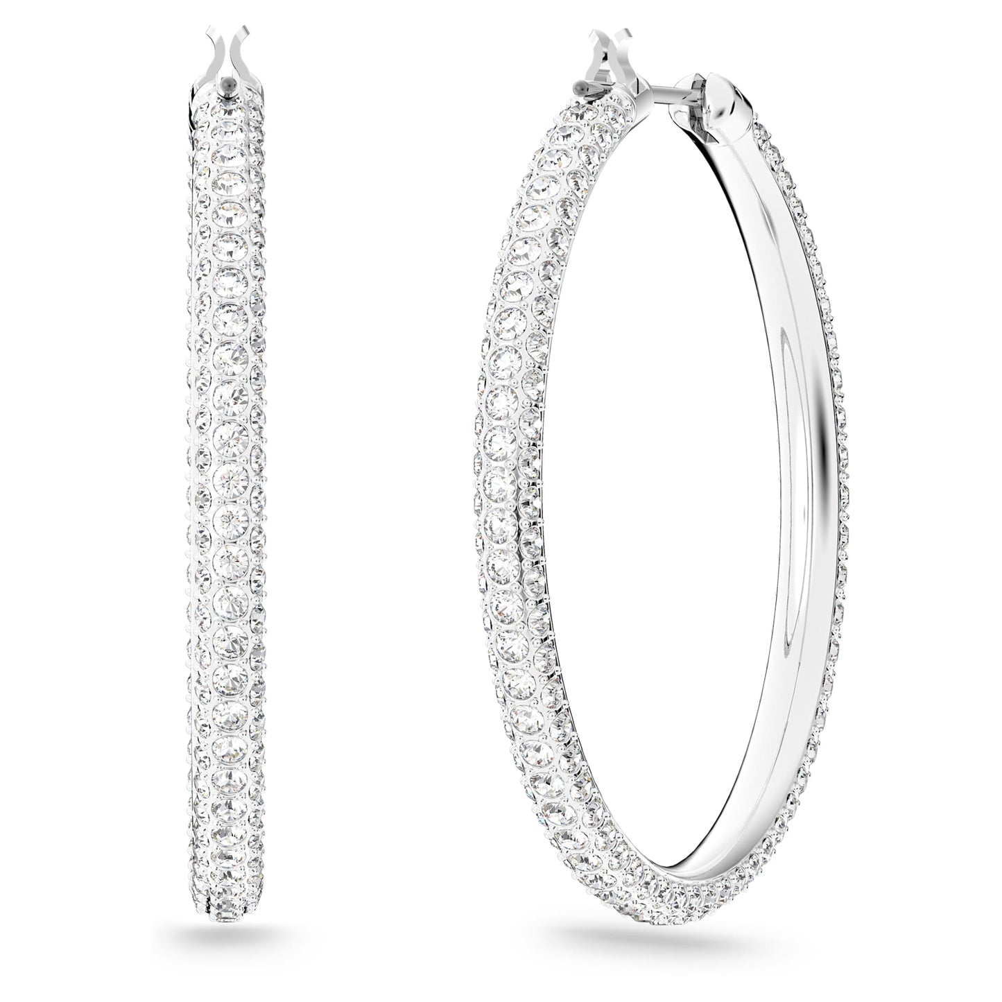 Orecchini a cerchio Swarovski Dextera Pavé, Grandi, Bianchi, Placcato rodio