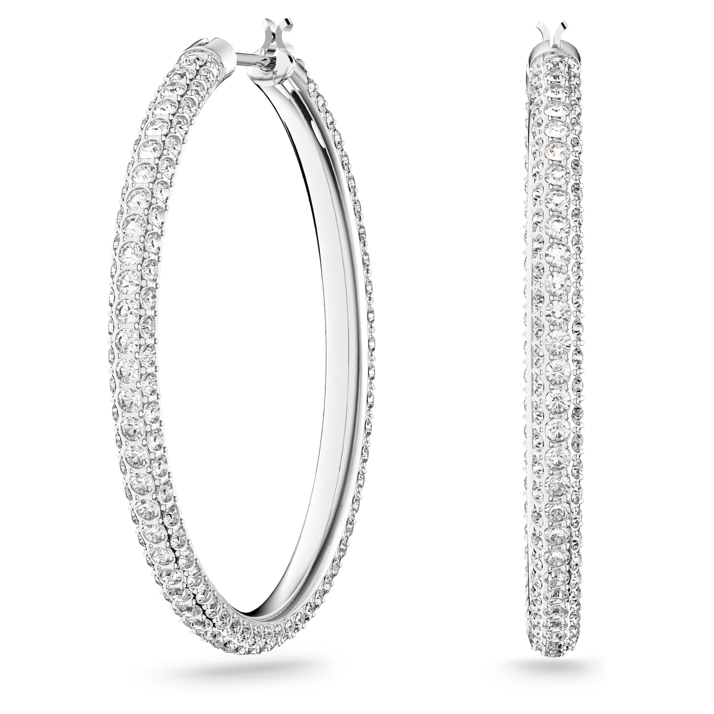 Orecchini a cerchio Swarovski Dextera Pavé, Grandi, Bianchi, Placcato rodio