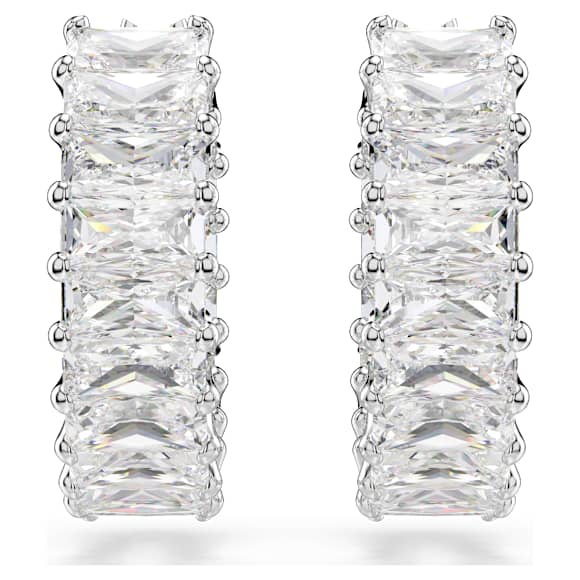 Orecchini a cerchio Swarovski Matrix Taglio baguette, Bianchi, Placcato rodio