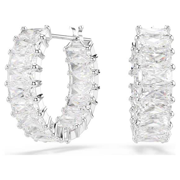 Orecchini a cerchio Swarovski Matrix Taglio baguette, Bianchi, Placcato rodio