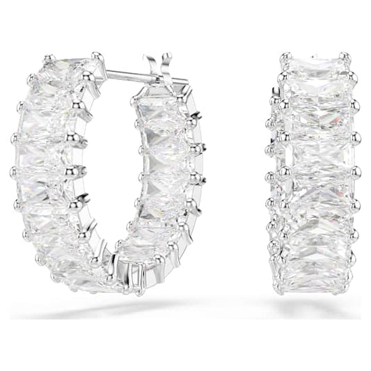 Orecchini a cerchio Swarovski Matrix Taglio baguette, Bianchi, Placcato rodio