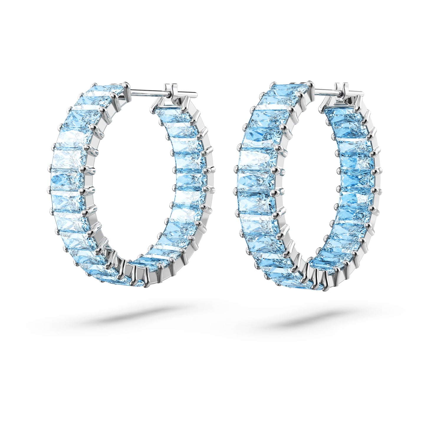 Orecchini a cerchio Swarovski Matrix Taglio baguette, Blu, Placcato rodio