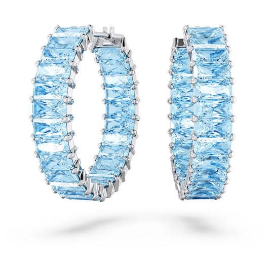 Orecchini a cerchio Swarovski Matrix Taglio baguette, Blu, Placcato rodio