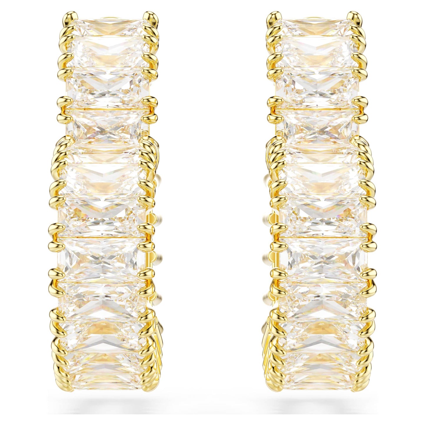 Orecchini a cerchio Swarovski Matrix Taglio baguette, Cuore, Piccoli, Bianchi, Placcato color oro