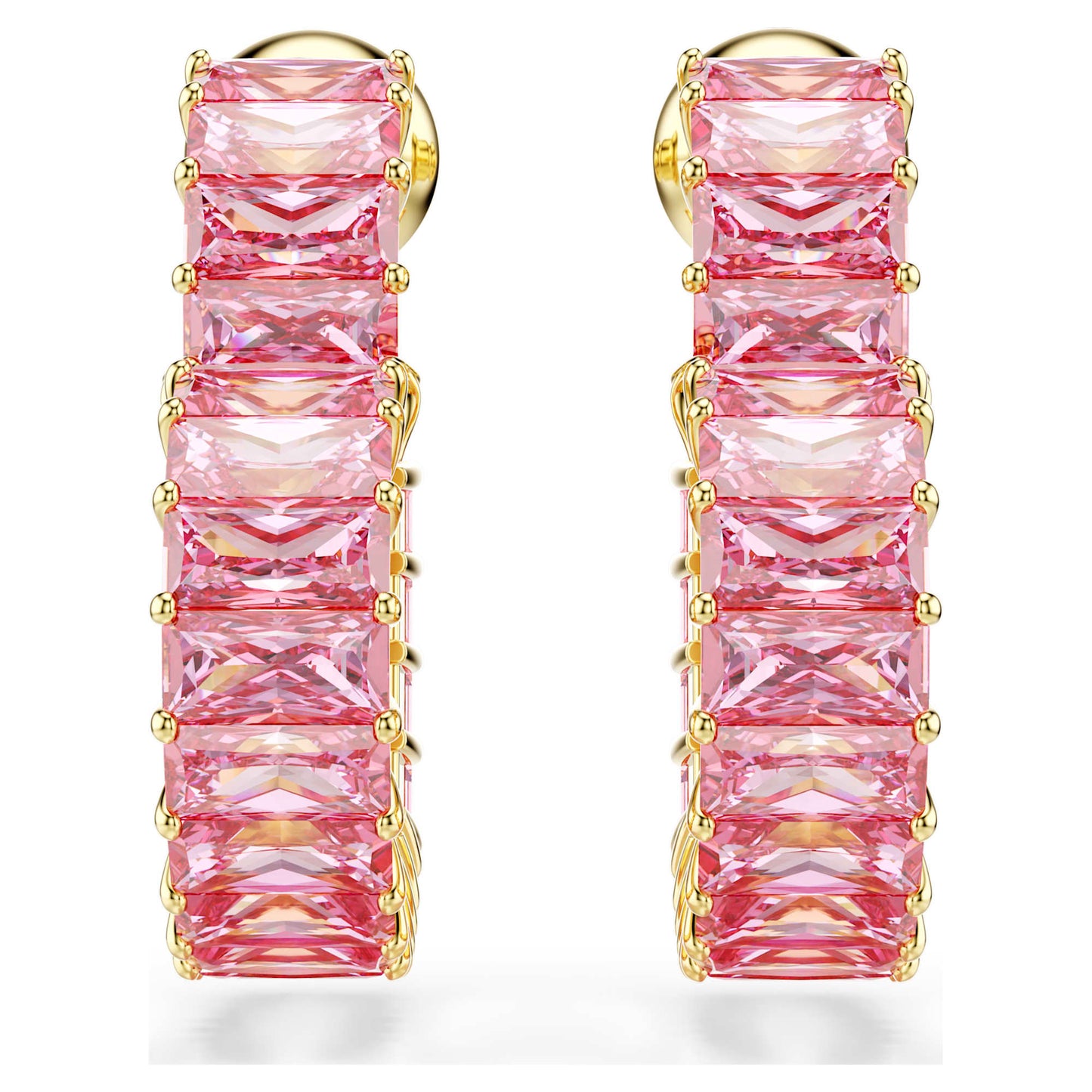 Orecchini a cerchio Swarovski Matrix Taglio baguette, Cuore, Piccoli, Rosa, Placcato color oro