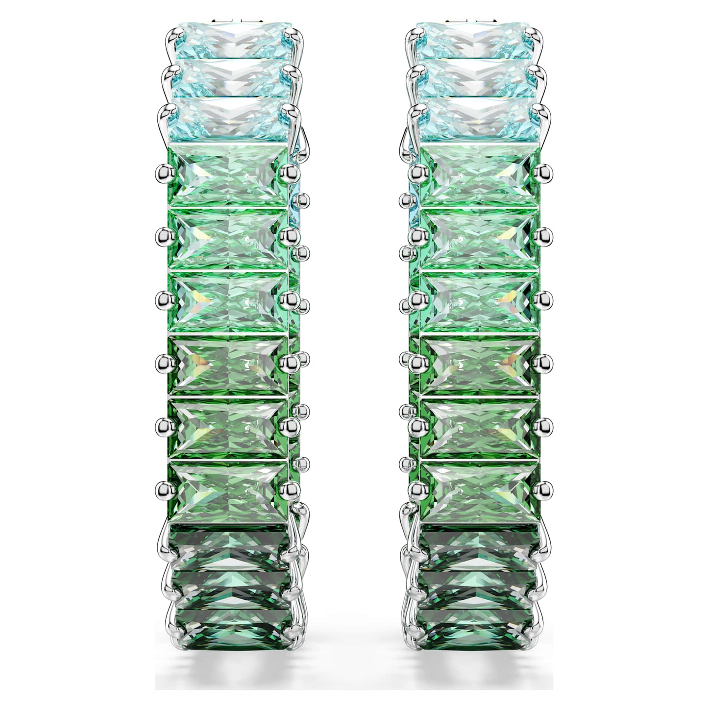 Orecchini a cerchio Swarovski Matrix Taglio baguette, Forma ottagonale, Sfumatura di colore, Verdi, Placcato rodio