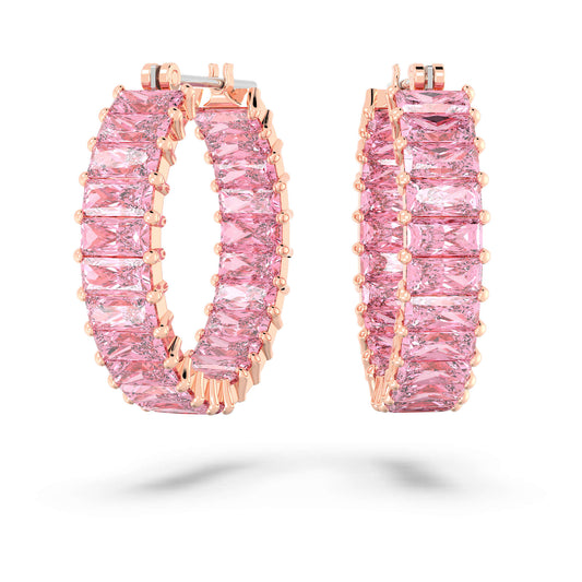 Orecchini a cerchio Swarovski Matrix Taglio baguette, Rosa, Placcato color oro rosa