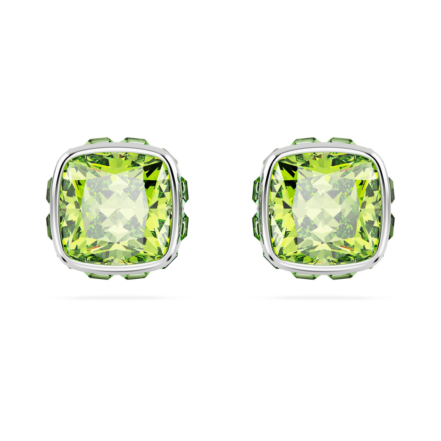 Orecchini a lobo Swarovski Birthstone Taglio squadrato, Agosto, Verdi, Placcato rodio