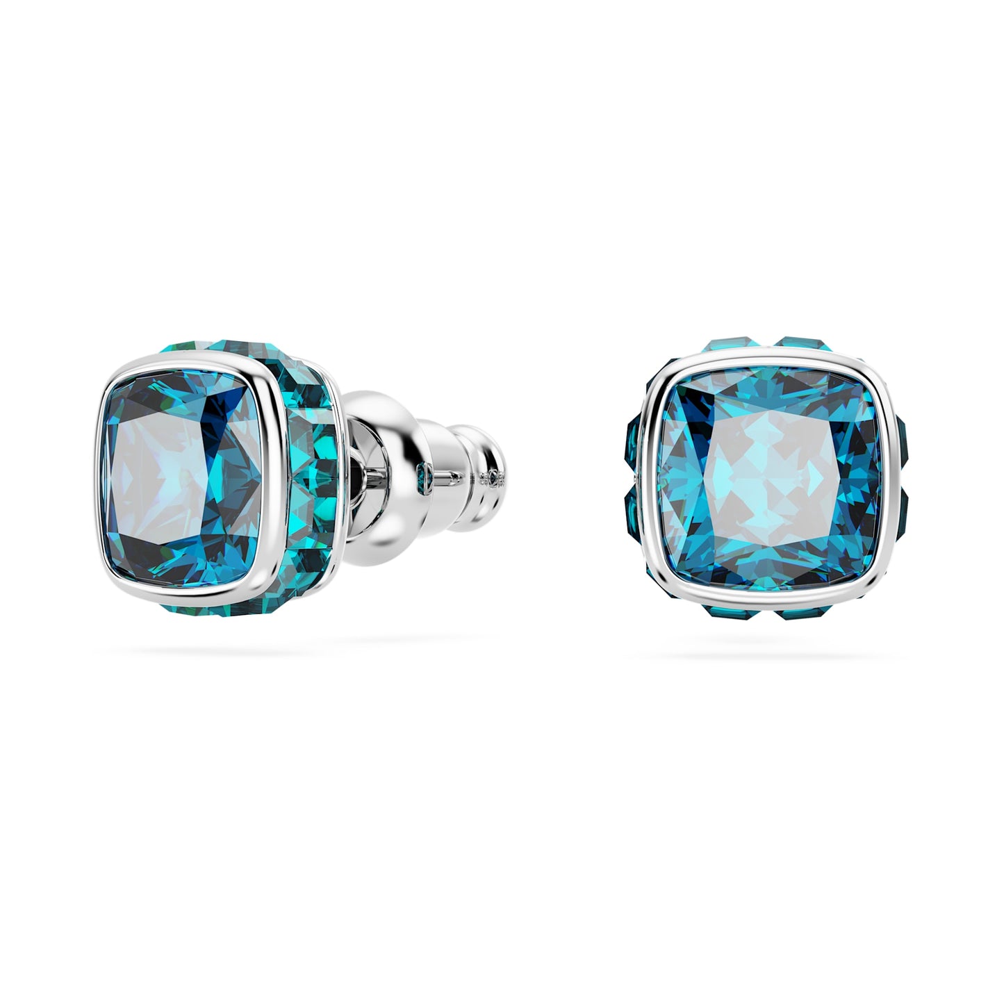 Orecchini a lobo Swarovski Birthstone Taglio squadrato, Dicembre, Blu, Placcato rodio