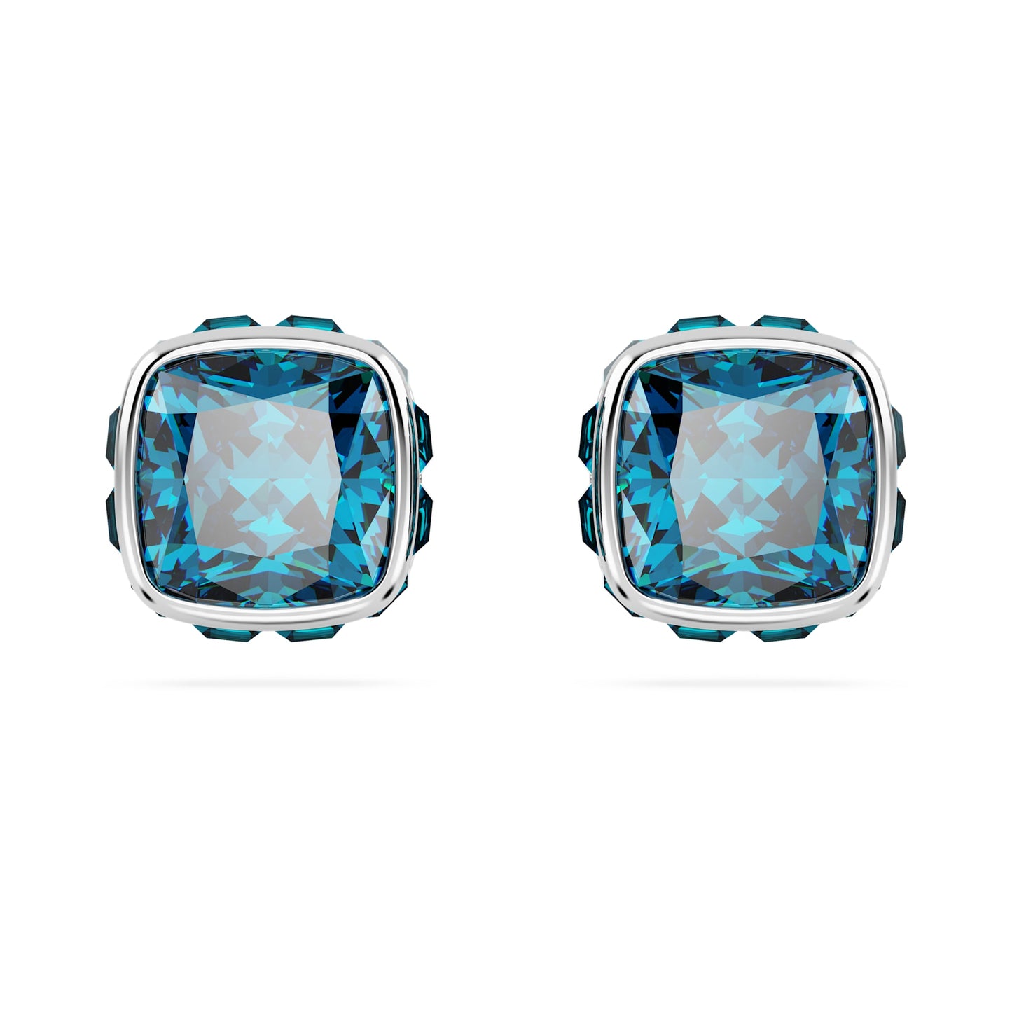 Orecchini a lobo Swarovski Birthstone Taglio squadrato, Dicembre, Blu, Placcato rodio