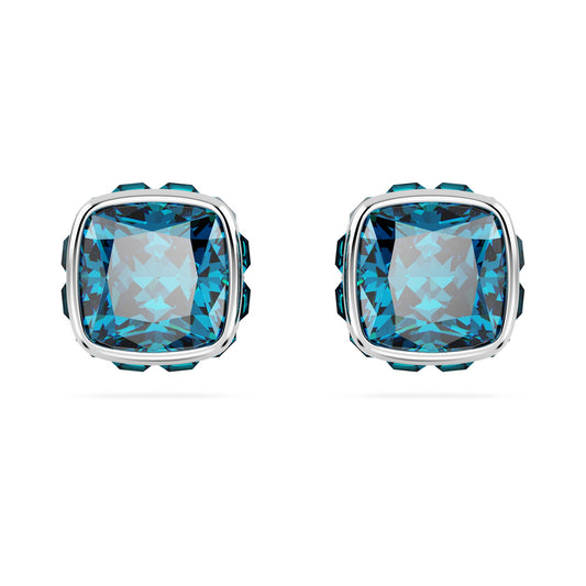 Orecchini a lobo Swarovski Birthstone Taglio squadrato, Dicembre, Blu, Placcato rodio