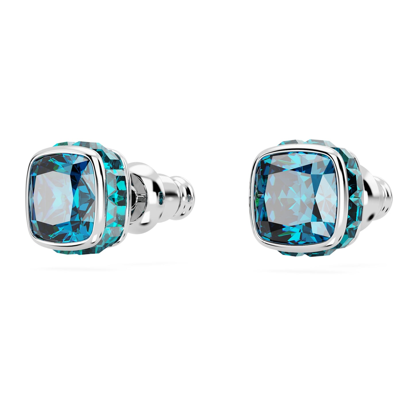 Orecchini a lobo Swarovski Birthstone Taglio squadrato, Dicembre, Blu, Placcato rodio