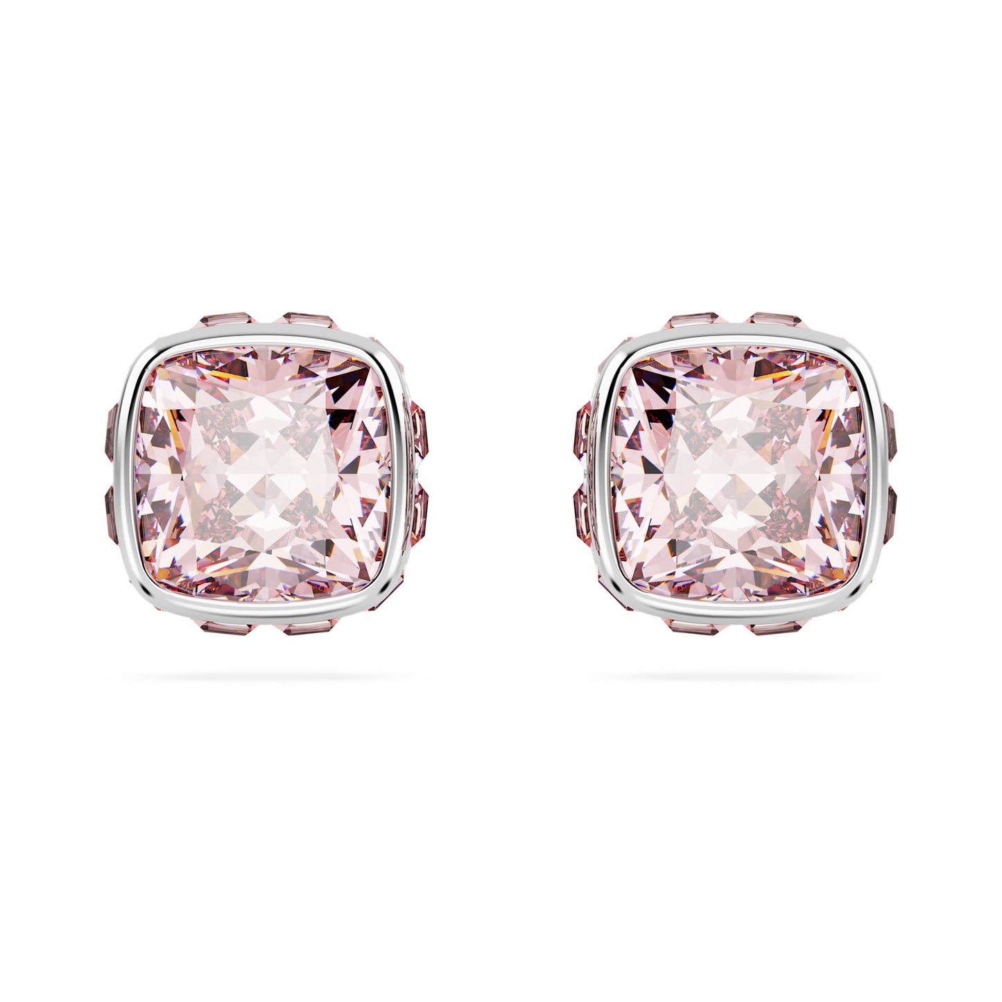 Orecchini a lobo Swarovski Birthstone Taglio squadrato, Giugno, Rosa, Placcato rodio
