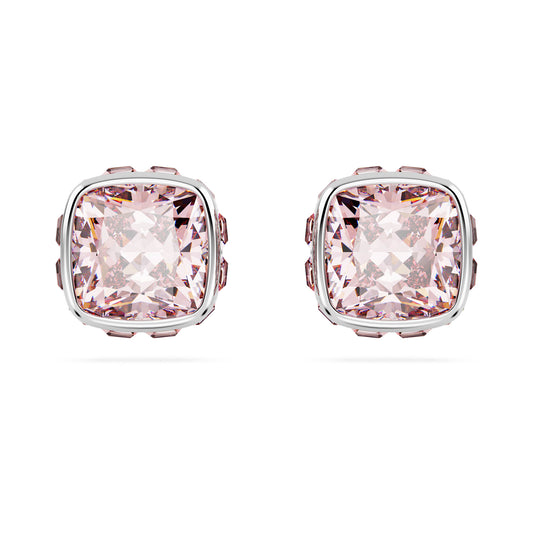 Orecchini a lobo Swarovski Birthstone Taglio squadrato, Giugno, Rosa, Placcato rodio