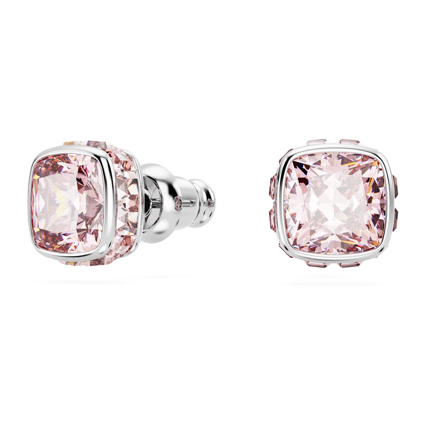 Orecchini a lobo Swarovski Birthstone Taglio squadrato, Giugno, Rosa, Placcato rodio