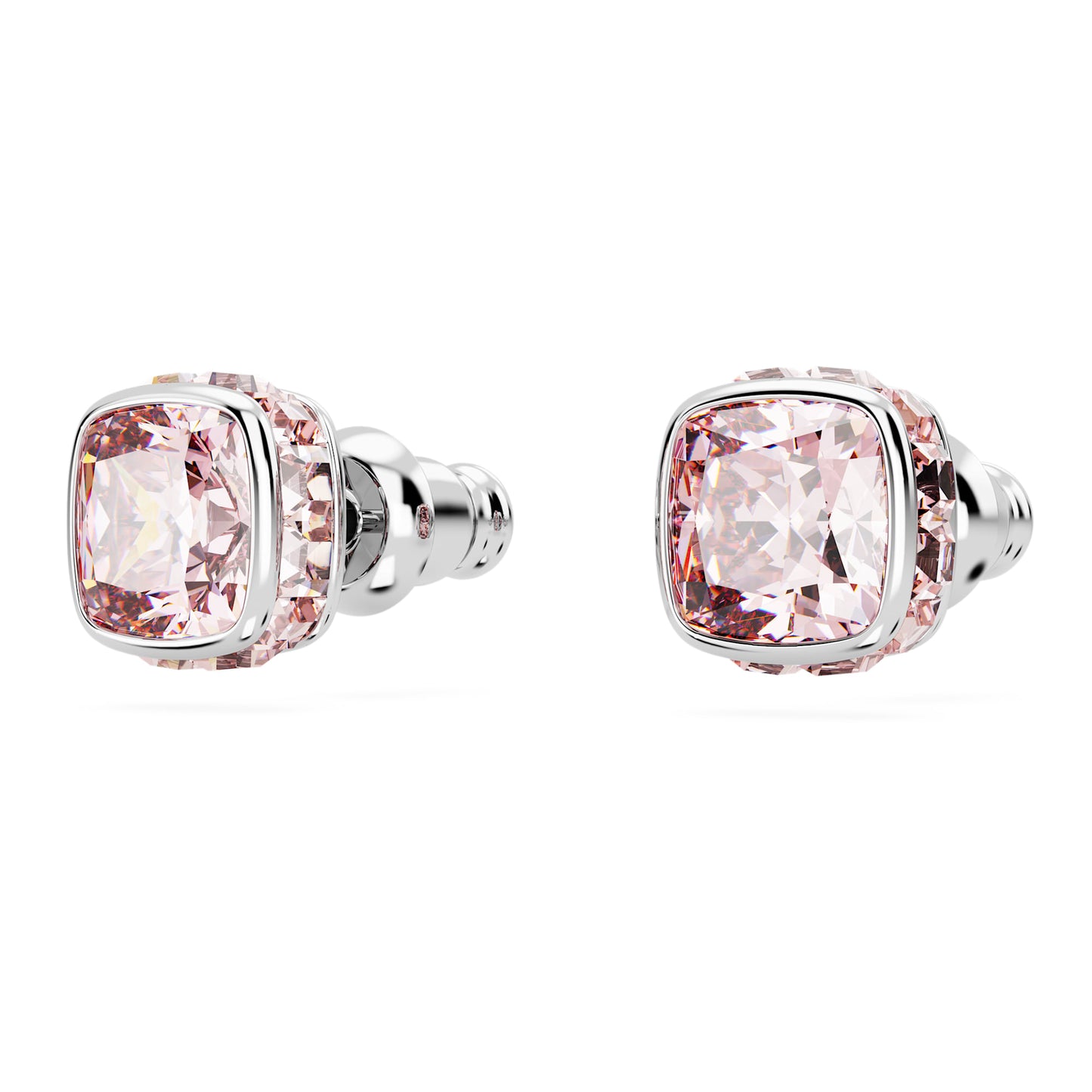 Orecchini a lobo Swarovski Birthstone Taglio squadrato, Giugno, Rosa, Placcato rodio