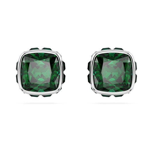 Orecchini a lobo Swarovski Birthstone Taglio squadrato, Maggio, Verdi, Placcato rodio