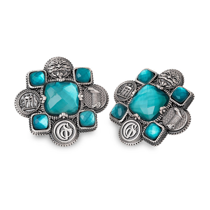 Orecchini Lobo Gerardo Sacco Magna Grecia Argento Pietre Sfaccettate Verdi