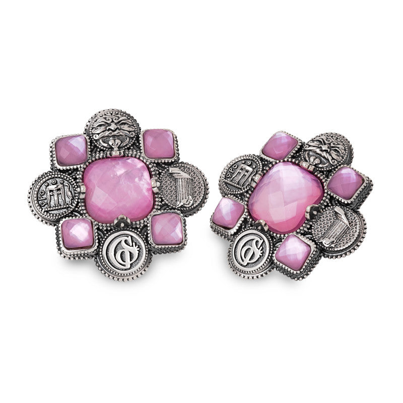 Orecchini Lobo Gerardo Sacco Magna Grecia Argento Pietre Sfaccettate Rosa