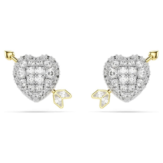 Orecchini Swarovski Idyllia A Lobo Taglio misto, Cuore con freccia, Bianchi, Mix di finiture