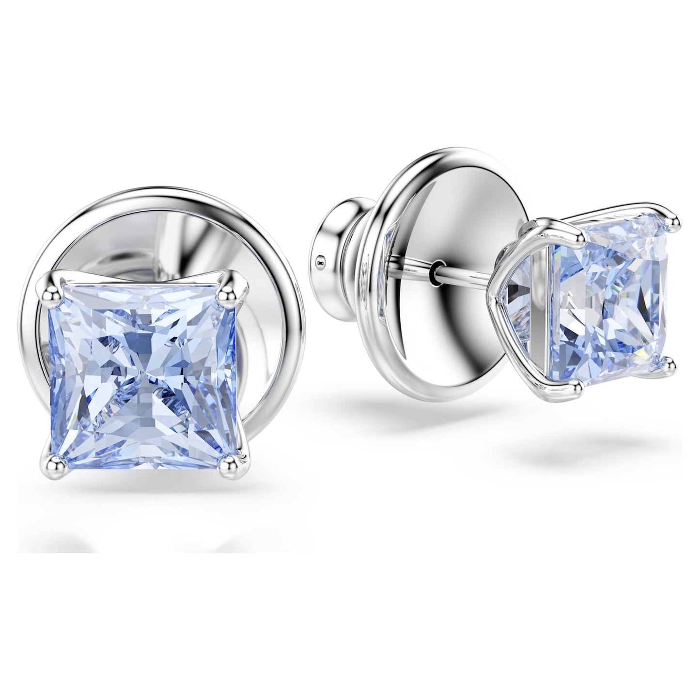 Orecchini a lobo Swarovski Matrix Taglio squadrato, Blu, Placcato rodio