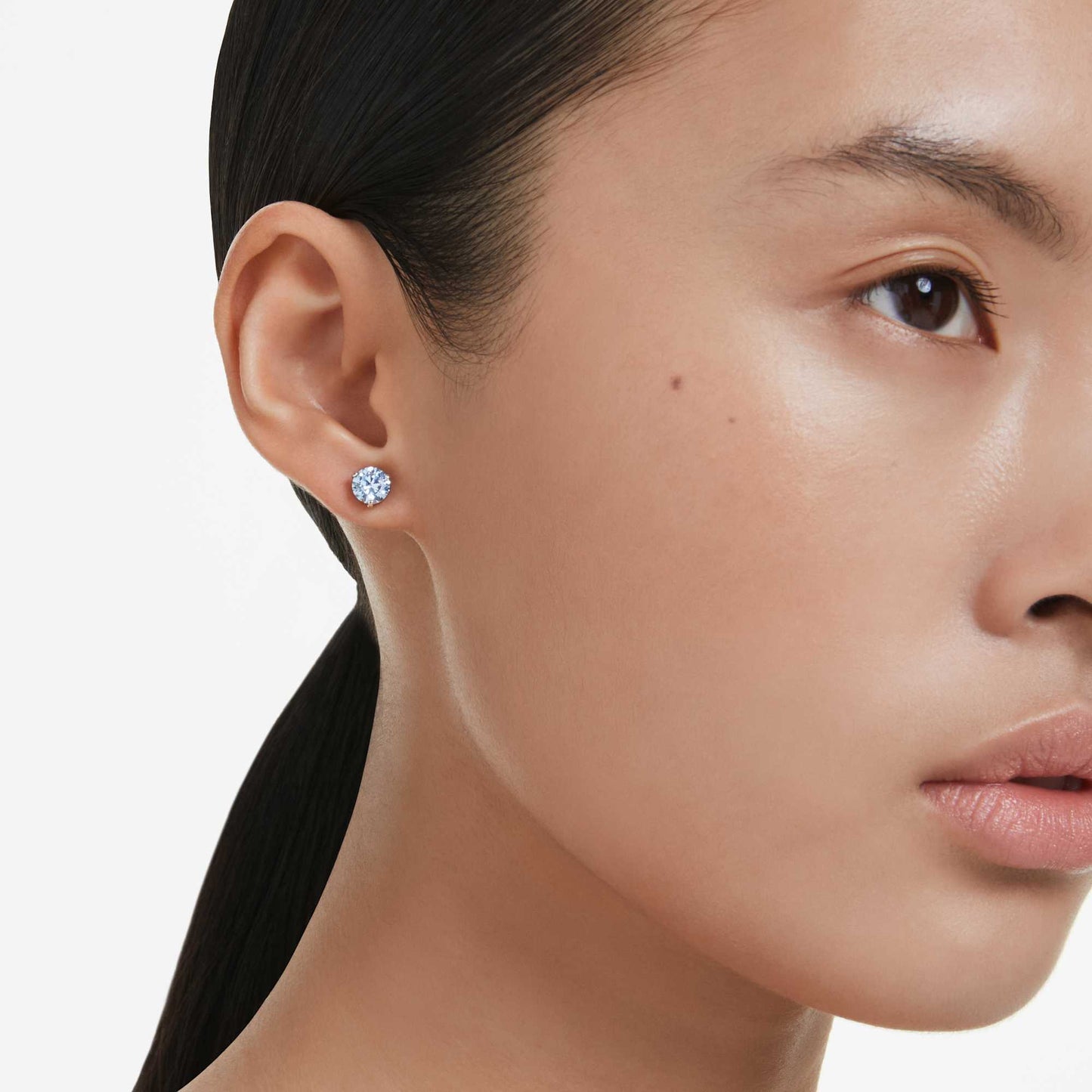 Orecchini a loboSwarovski Solitaire Taglio Round, Blu, Placcato rodio