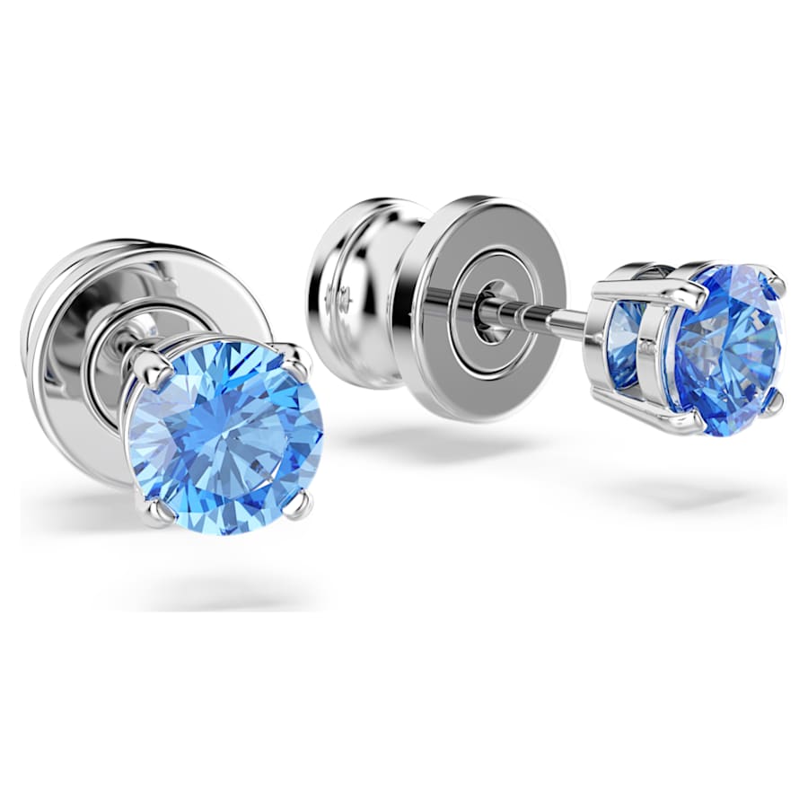 Orecchini A Lobo Swarovski Mp Stilla Attract Punto Luce Taglio Round, Blu, Placcato rodio