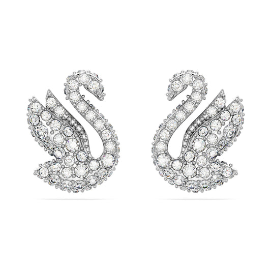 Orecchini a lobo Swarovski Swan Cigno, Bianchi, Placcato rodio