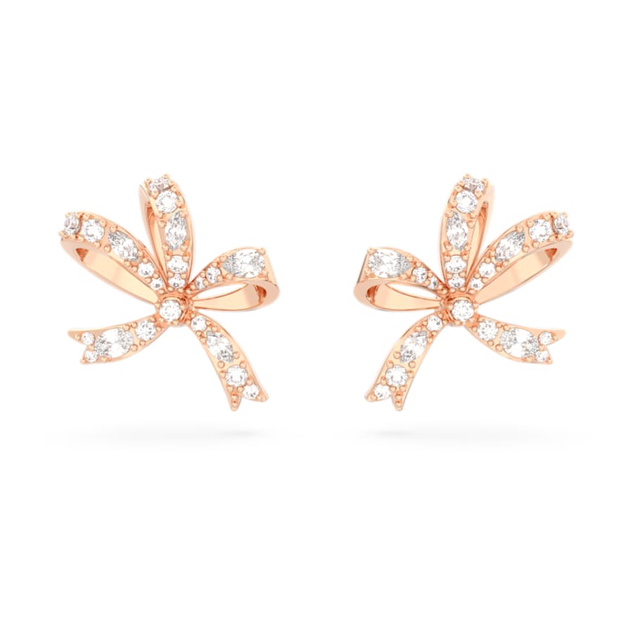 Orecchini Swarovski Hyperbola Fiocco, Piccoli, Bianchi, Placcato color oro rosa