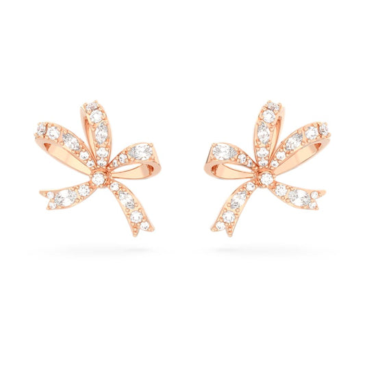 Orecchini Swarovski Hyperbola Fiocco, Piccoli, Bianchi, Placcato color oro rosa