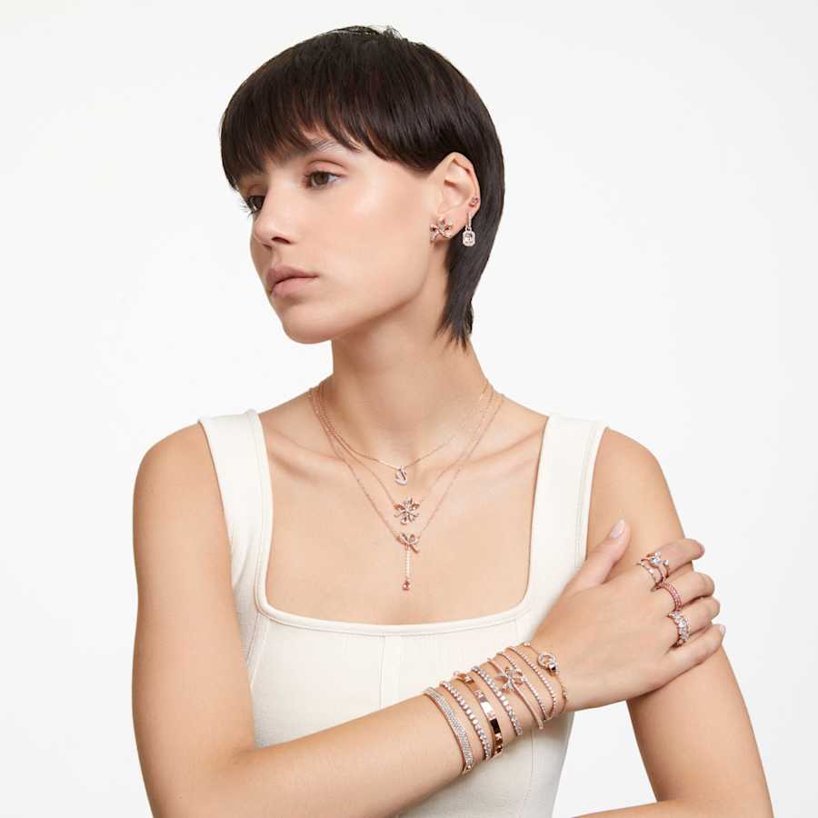 Orecchini Swarovski Hyperbola Fiocco, Piccoli, Bianchi, Placcato color oro rosa