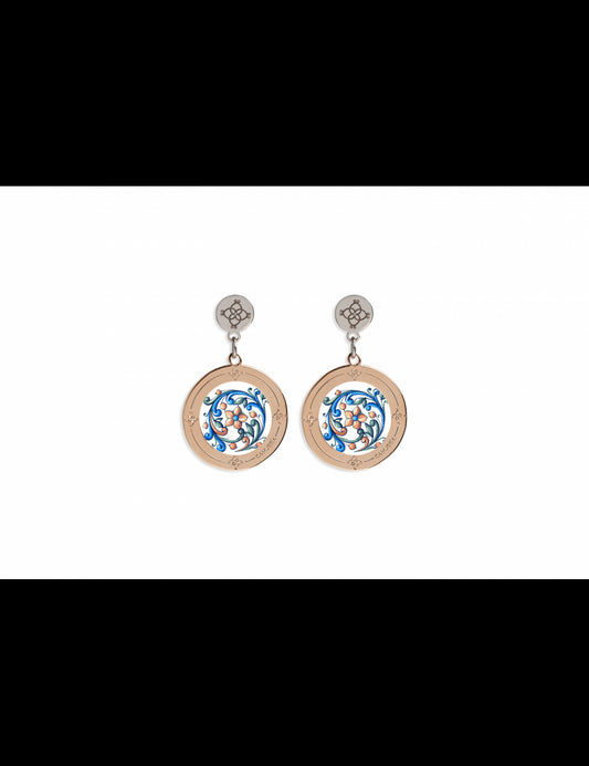 Orecchini Camurrìa I Maioliche A Maiolica Pendenti Con Cerchio Pvd Oro Rosa Stampa Maiolica