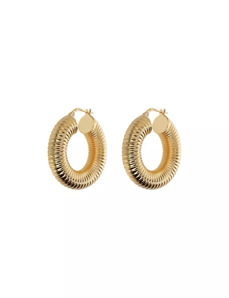 Orecchini a Cerchio Etrusca Gioielli Lega Golden Placcata Oro 18 Kt Finitura Rigata Tubogas