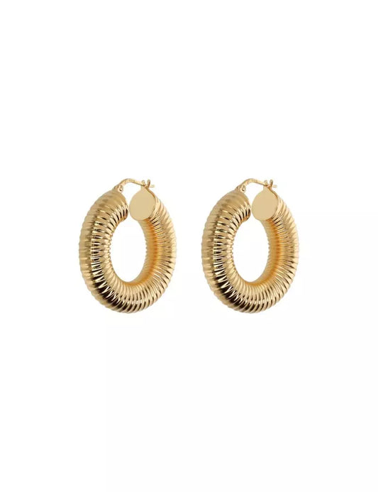 Orecchini a Cerchio Etrusca Gioielli Lega Golden Placcata Oro 18 Kt Finitura Rigata Tubogas