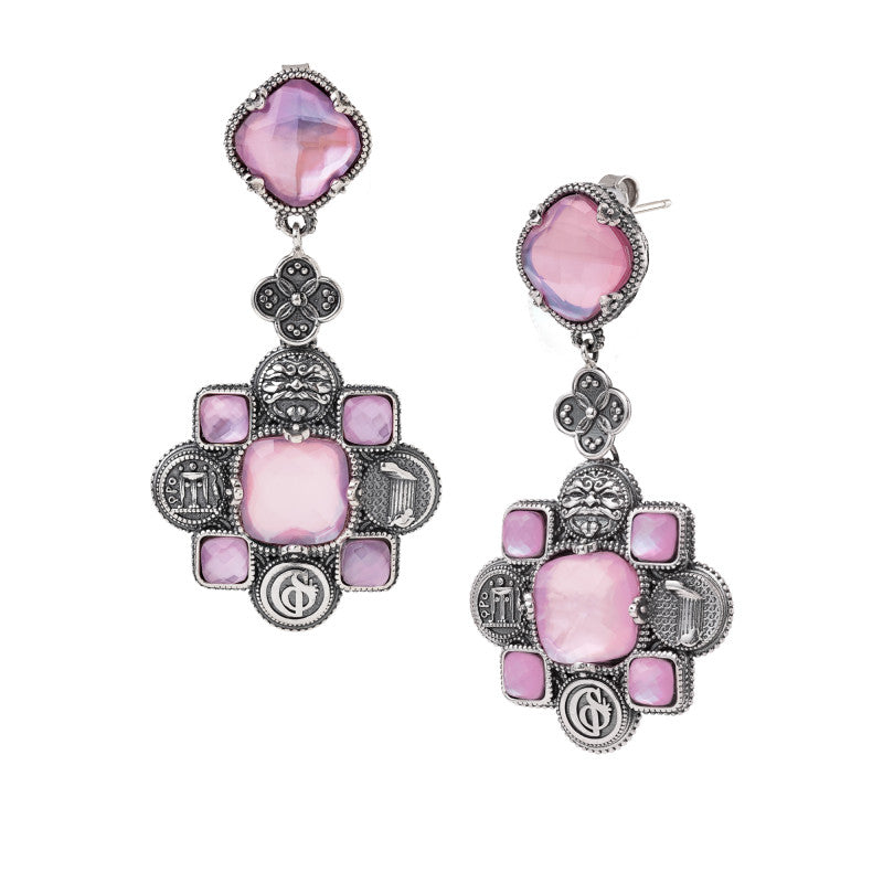 Orecchini Pendenti Gerardo Sacco Magna Grecia Argento Pietre Sfaccettate Rosa