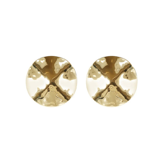 Orecchini Etrusca Gioielli Lega Golden Placcata Oro 18 Kt Disco Ondulato Martellato